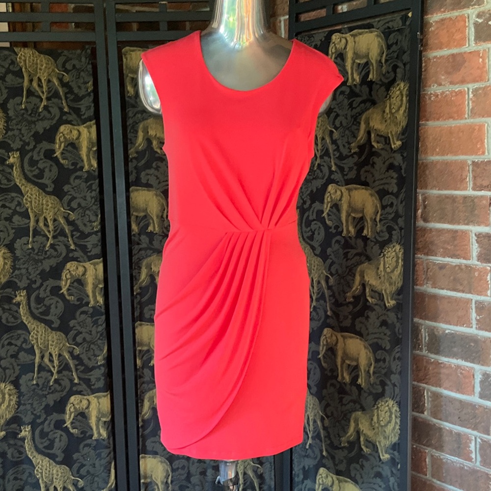 Red Draped Sheath Dress - Women